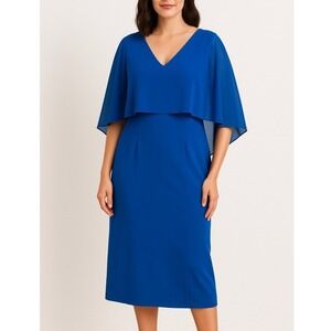 Roz & Ali Formal Dress size 10 Blue V Neck Elegant Party Cocktail Cape Overlay